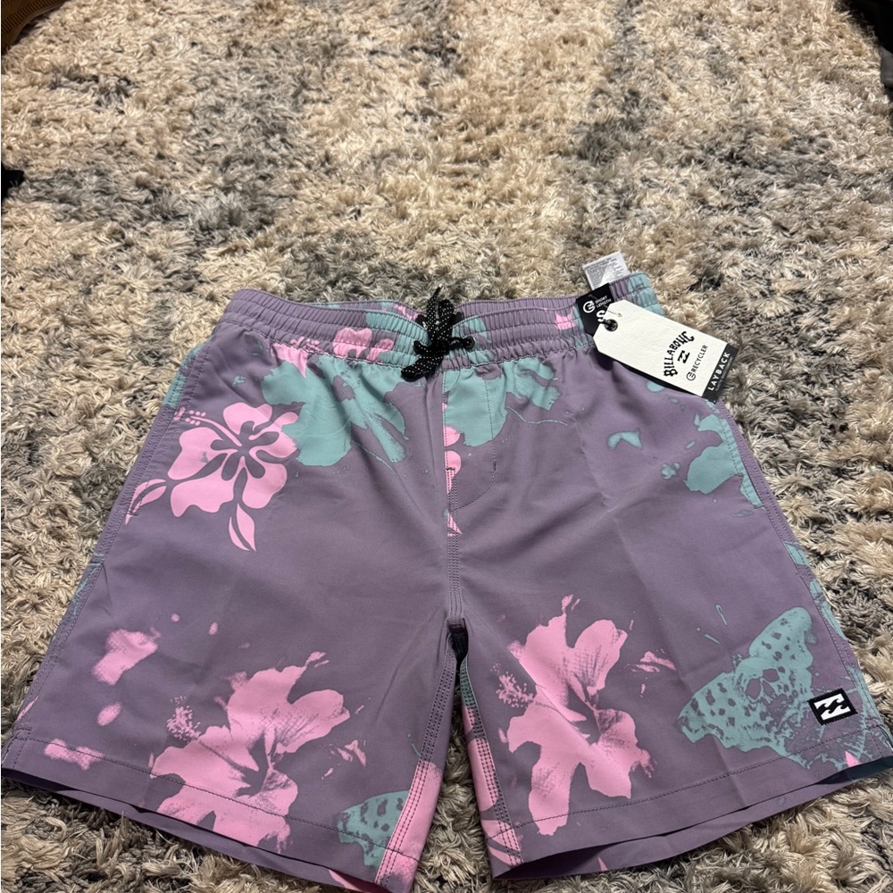 Billabong Purple and Pink Floral Swim Shorts